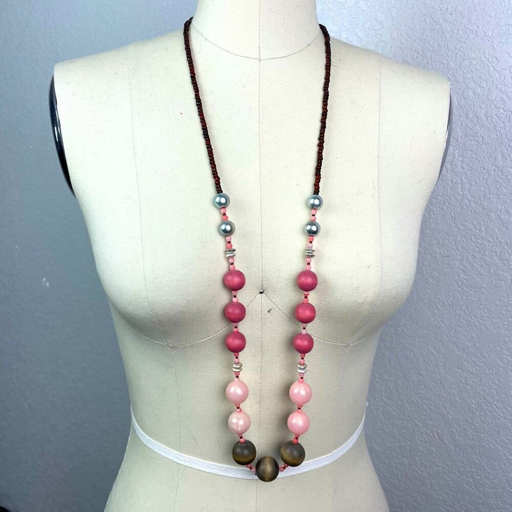 NY&CO Pink & Brown Beaded Long Necklace